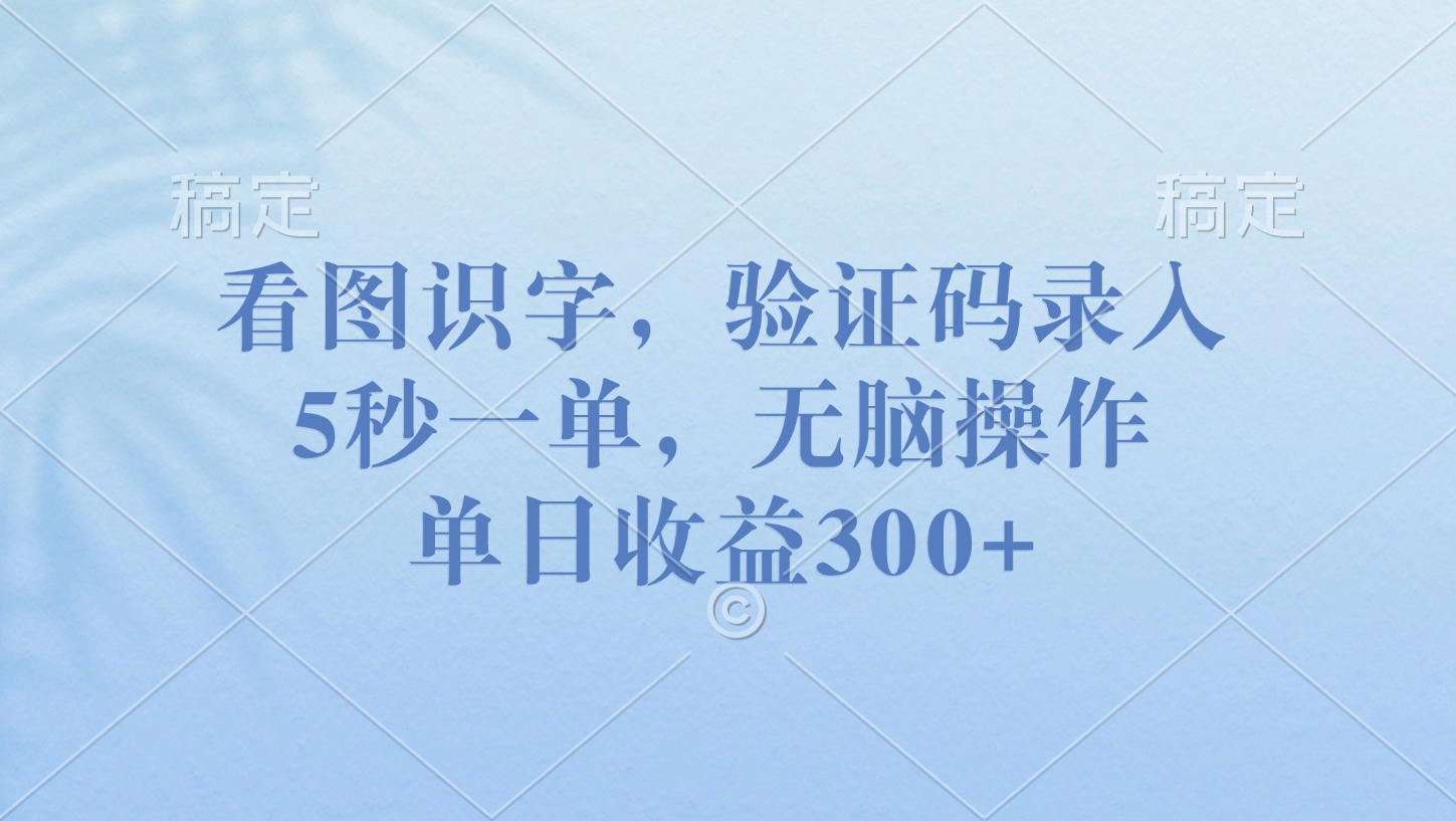看图识字，验证码录入，5秒一单，无脑操作，单日收益300+网创吧-网创项目资源站-副业项目-创业项目-搞钱项目网创吧